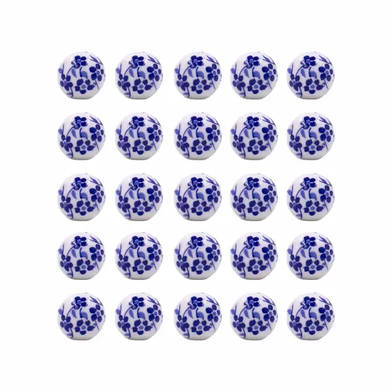 Bola Desenho Ramo De Flor 10Mm Em Ceramica Com 200 Pecas- Azul