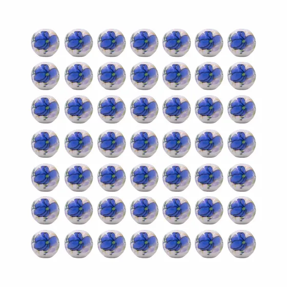 Bola Desenho Orquidea 08Mm Em Ceramica Com 200 Pecas - Azul