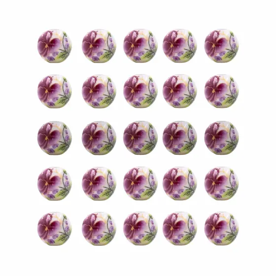 Bola Desenho Orquidea 10Mm Em Ceramica Com 200 Pecas- Rosa