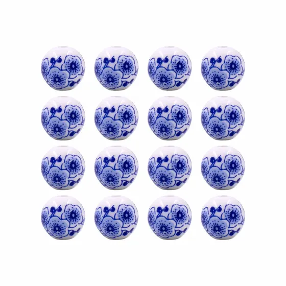 Bola Desenho Flor 12Mm Em Ceramica Com 200 Pecas - Azul