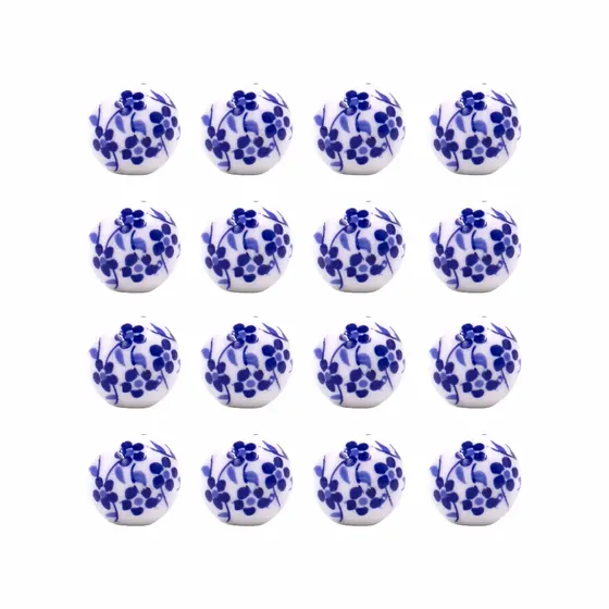 Bola Desenho Ramo De Flor 12Mm Em Ceramica Com 200 Pecas - Azul