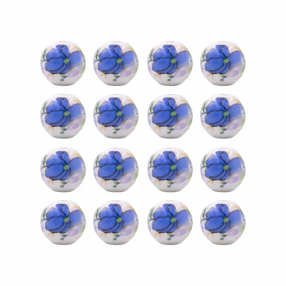 Bola Desenho Orquidea 12Mm Em Ceramica Com 200 Pecas - Azul