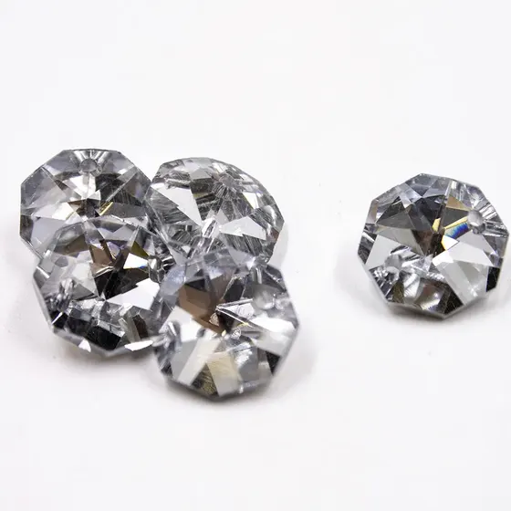 Castanha Com Dois Furos Base Prata 14Mm Em Vidro 200 Pecas Na Cartela