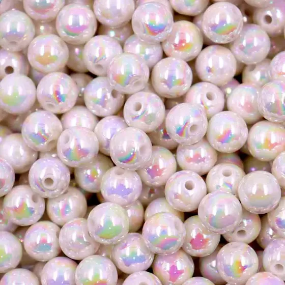 Bola Leitosa Irisada Passante 10Mm Em Acrilico Com 500Gr