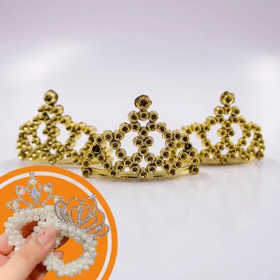 Mini Coroa Princesas 4Cm Em Plastico Com 12 Pecas - Dourado