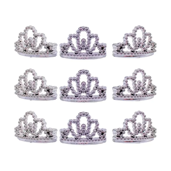 Mini Coroa Princesa 4Cm Em Plastico Com 12 Pecas - Niquel