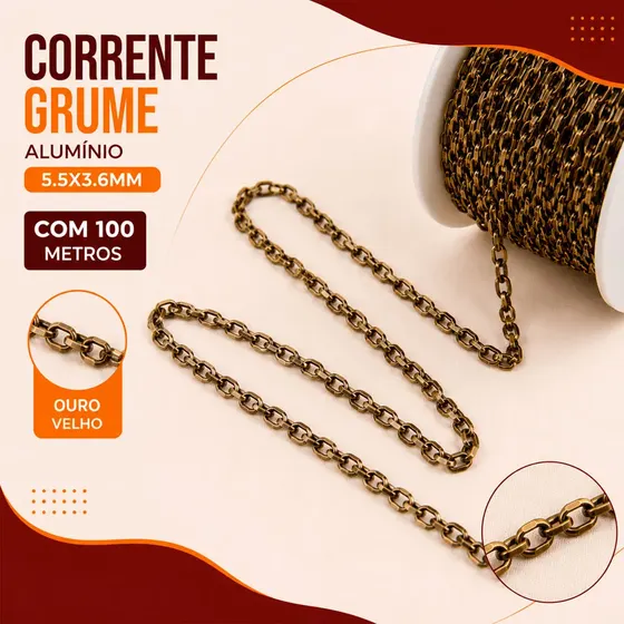 Corrente Grume 5.5X3.6Mm Em Aluminio Com 100 Metros - Ouro Velho