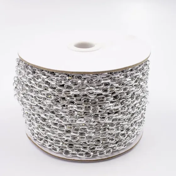 Corrente Elo Portugues 06X08Mm Em Aluminio Com 50 Metros - Niquel