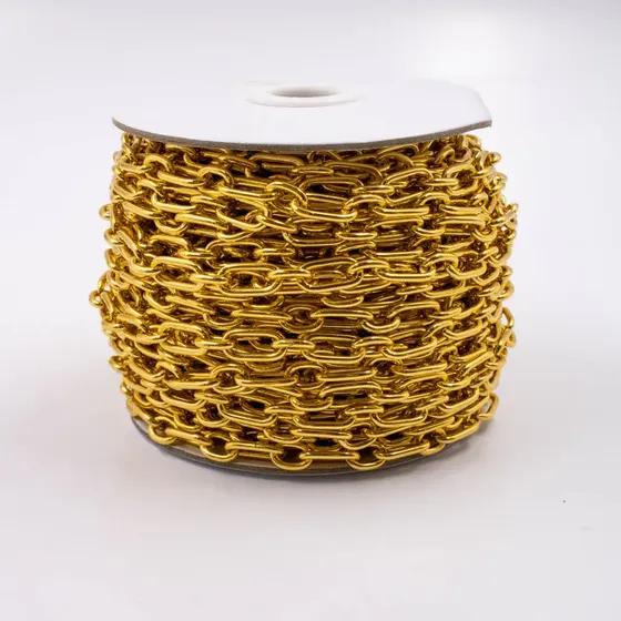 Corrente Figaro 08X15.6Mm Em Aluminio Com 25 Metros - Dourado