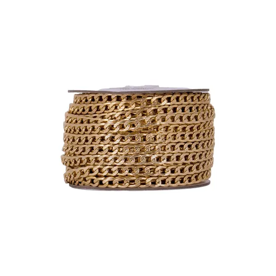 Corrente Cartier Lixada 08X12Mm Em Aluminio Com 25 Metros - Dourado