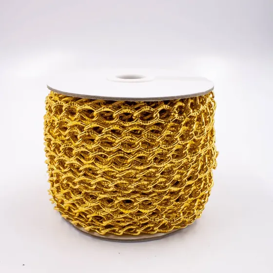 Corrente Cartier Trabalhada 10X13.5Mm Em Aluminio Com 25 Metros - Dourado