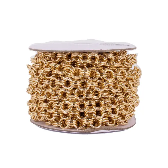 Corrente Elo Duplo 12Mm Em Aluminio Com 10 Metros - Dourado
