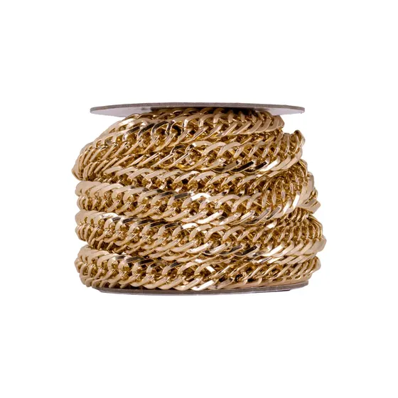 Corrente Grumet Elo Duplo 12.8X18.3Mm Em Aluminio Com 10 Metros - Dourado