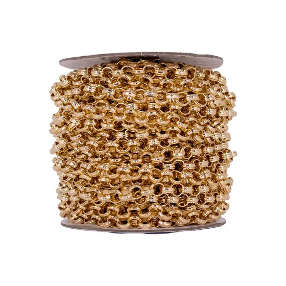 Corrente Elo Portugues 10Mm Em Aluminio Com 20 Metros - Dourado
