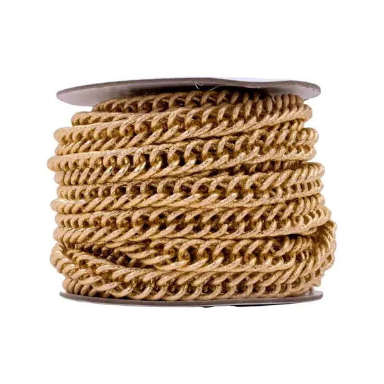 Corrente Elo Duplo 13X17.6Mm Em Aluminio Com 10 Metros - Dourado