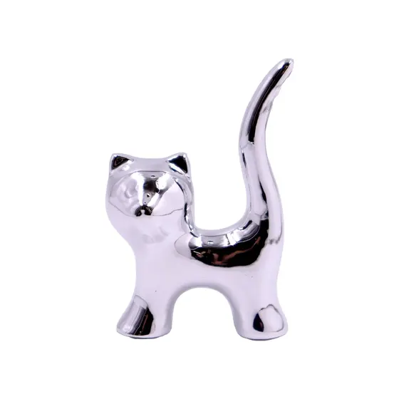 Enfeite Decorativo De Gatinho 5X8Cm Em Ceramica Unidade - Niquel