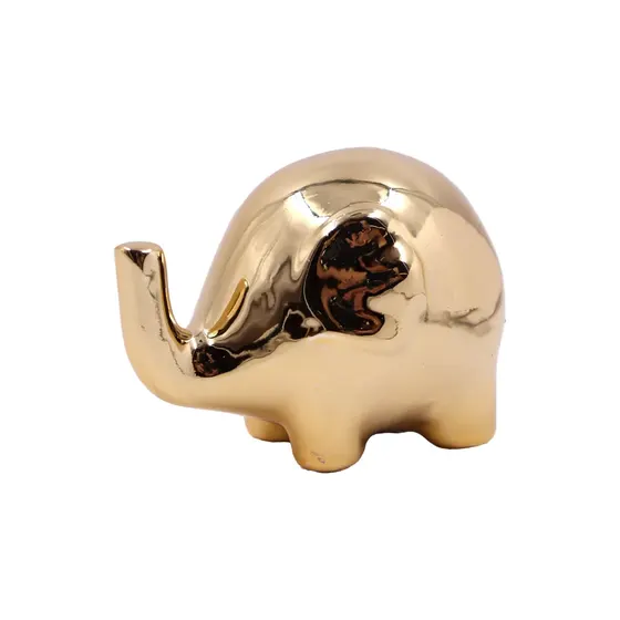 Enfeite Decorativo De Elefante 7.5X5Cm Em Ceramica Unidade - Dourado