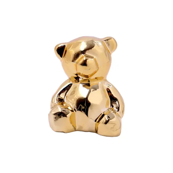 Enfeite Decorativo De Urso 04X05Cm Em Ceramica Unidade - Dourado