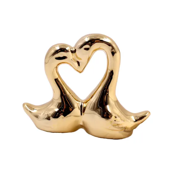 Enfeite Decorativo Casal De Cisne 8X6.5Cm Em Ceramica Un - Dourado