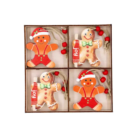 Enfeite Para Pendurar Gingerbread 6Cm Em Madeira Com 12 Pecas