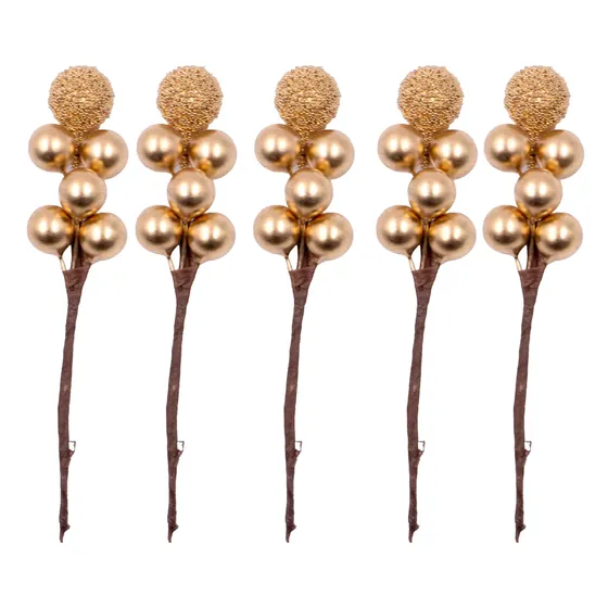 Ramo Pick Berries 10Cm Com 100 Pecas - Dourado