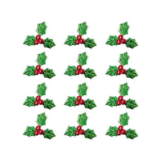 Aplique De Natal Azevinho 3.5Cm Em Poliester Com 200 Pecas - Verde Escuro
