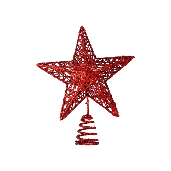 Estrela Vazada Ponteira De Arvore De Natal Com Glitter 19X15Cm