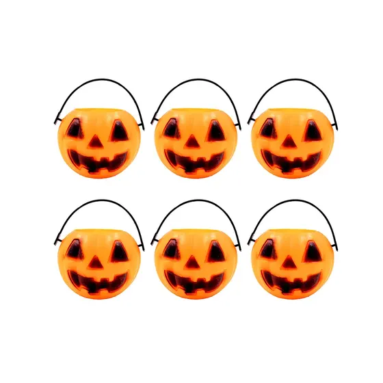 Mini Balde Abobora Halloween 70Mm Em Plastico Com 06 Unidades - Laranja