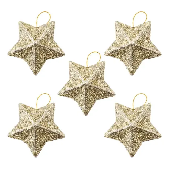 Enfeite Decorativo Natalino Estrela Com Glitter 05Cm Em Plastico Com 06 Pecas