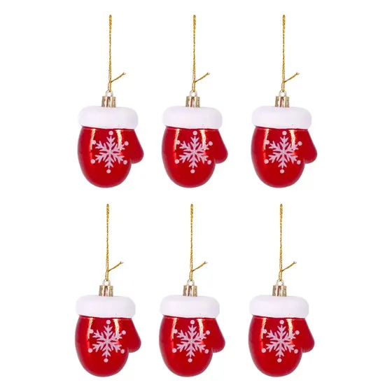 Enfeite Decorativo Natalino Luva Do Papai Noel 06Cm Em Plastico Com 04 Pecas