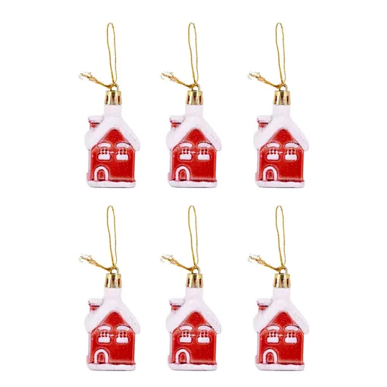 Enfeite Decorativo Natalino Casa Do Papai Noel 06Cm Em Plastico Com 04 Pecas
