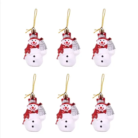 Enfeite Decorativo Natalino Boneco De Neve 09X05X03Cm Em Plastico Com 04 Pecas