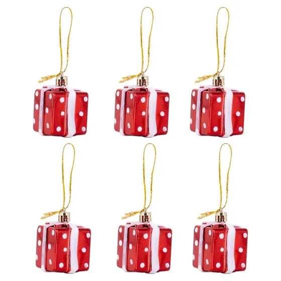 Enfeite Decorativo Natalino Presente 04X04Cm Em Plastico Com 06 Pecas