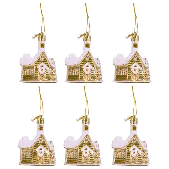 Enfeite Decorativo Natalino Casinha 05Cm Em Plastico Com 04 Pecas