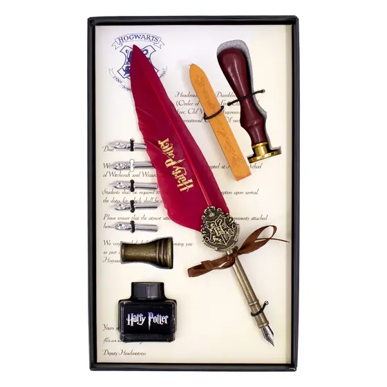 Kit Caneta Tinteiro E Carimbo Lacre Retro Harry Potter