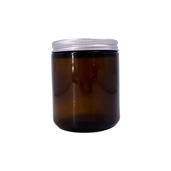 Pote Com Tampa Para Vela 270Ml Em Vidro Unidade - Marrom + Tampa Prata