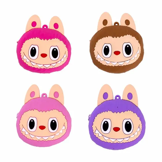 Porta Moedas De Silicone Cabeca Labubu 09Cm Com 06 Pecas