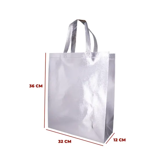 Bolsa Media Metalizada Para Festa Em Poliester Com 10 Unidades - Prata