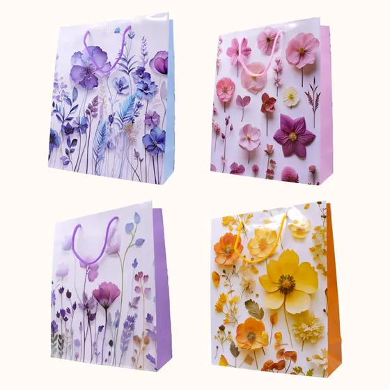Kit Sacolas M Floral Para Presente Com 12 Unidades - 103 Colorido