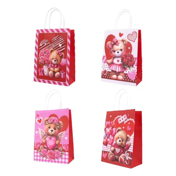 Kit Sacolas P Ursinhos Love Para Presente Com 12 Unidades - 201 Vermelho