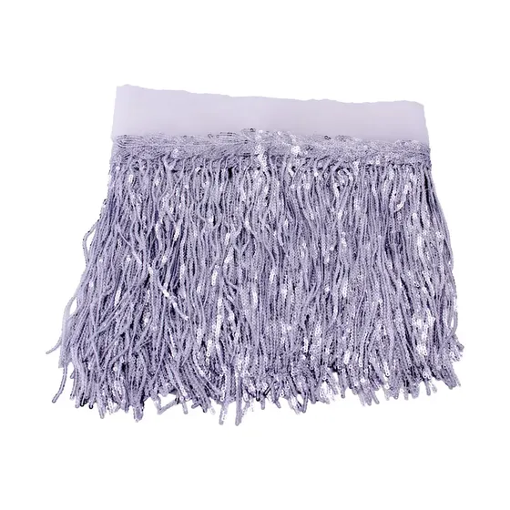 Franja De Paete Com Organza 20Cm Em Poliester Com 4,5 Metros - Niquel