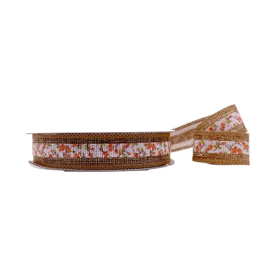 Renda De Guipir Com Faixa Florida Rolo 2.5Cm Rolo Com Aproximadamente 18.25 Metros