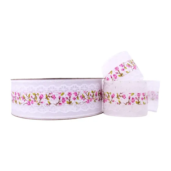 Renda De Guipir Com Faixa Florida Rolo 4.0Cm Rolo Com Aproximadamente 18.25 Metros
