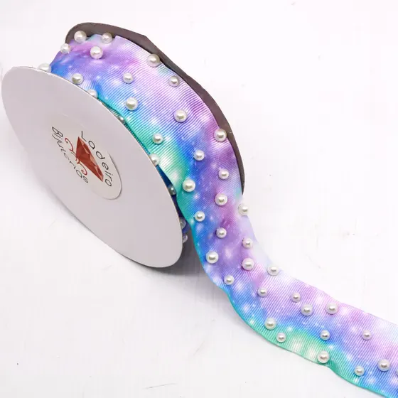 Fita Tie Dye Com Perola 40Mm Em Poliester Com 4 Metros
