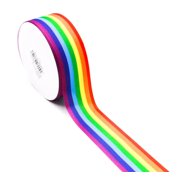Fita De Gorgurao Arco Iris 38Mm Em Poliester Com 9 Metros