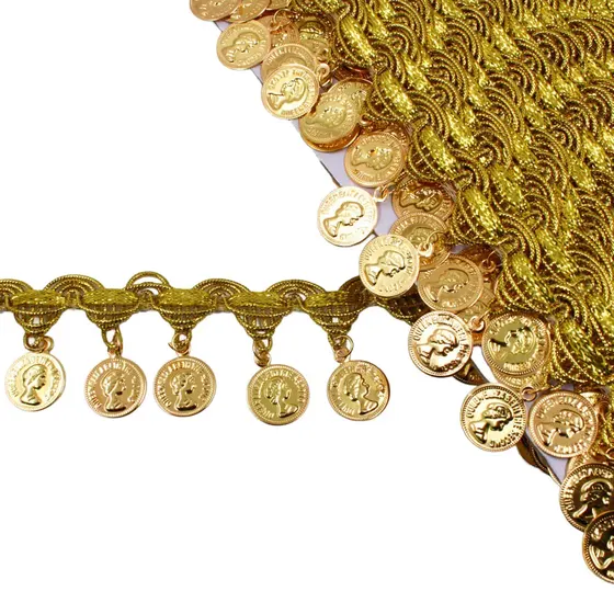 Passamanaria Com Moedas 3Cm Em Poliester Com 9 Metros - Dourado