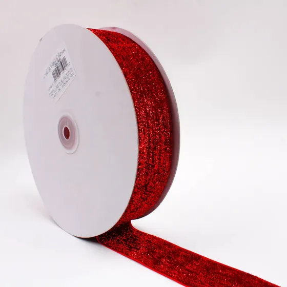 Fita Sintetica Com Glitter 38Mm Em Poliester Com 18 Metros - Vermelho