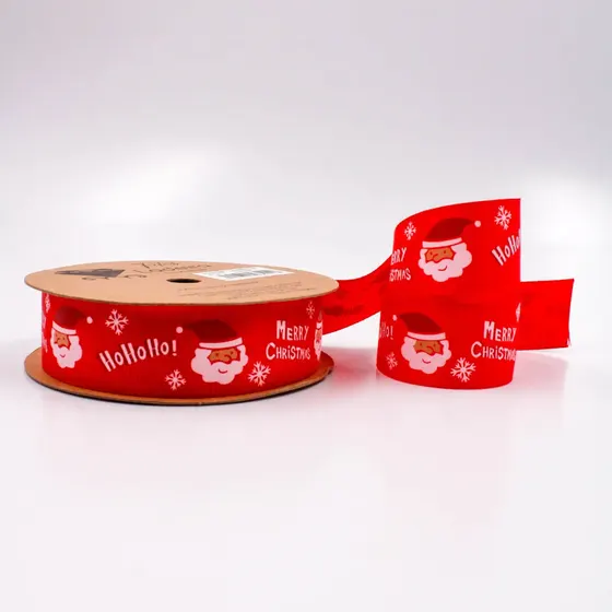 Fita De Gorgurao 25Mm Papai Noel Natal Em Poliester Com 09 Metros