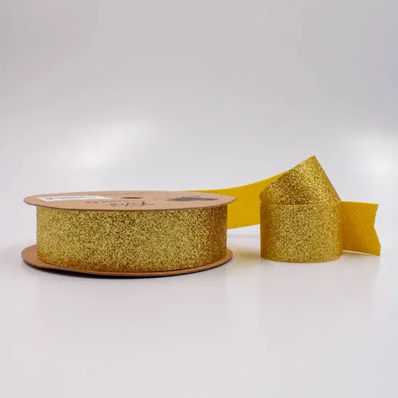 Fita Lurex Esponjada 25Mm Em Poliester Com 09 Metros - Dourado