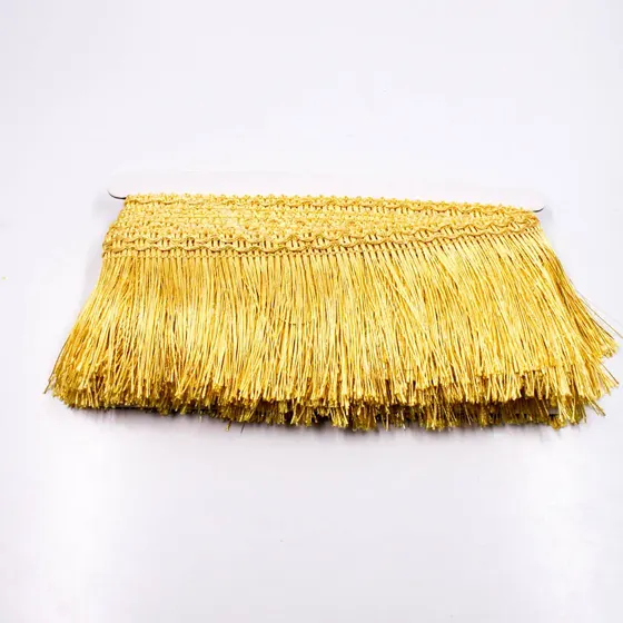 Rolo Franja Base Trancada Em Poliester 8Cm Com 9 Metros - Dourado
